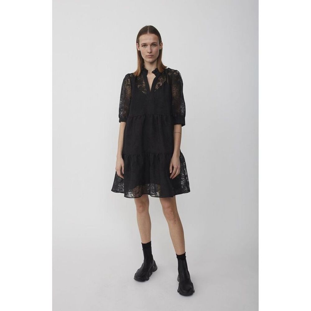 JUST Womens Black Lace Elbow Split Mini Baby Doll Dress XS